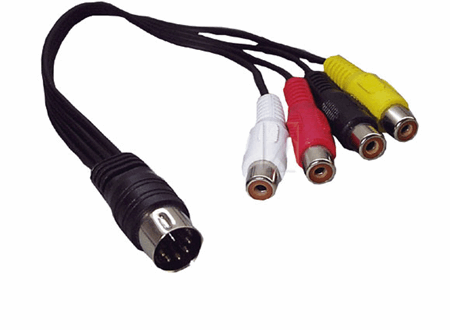 DIN 5-pin han overg. til 4x RCA hun