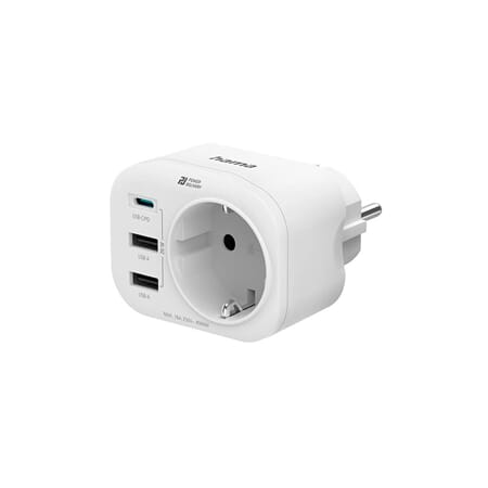 220V Uttaksadapter USB-C/A 20W PD Hvit